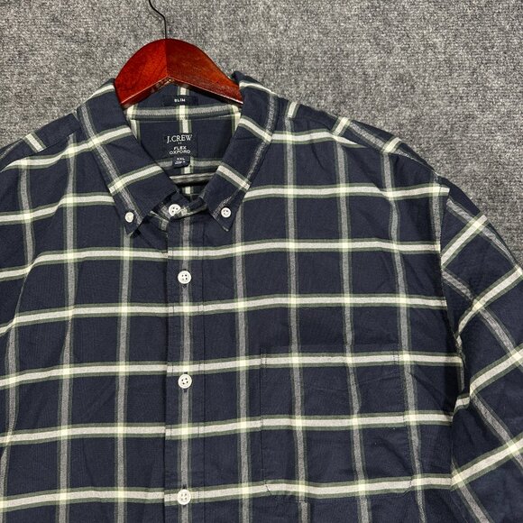 J Crew Shirt Mens XXL Slim Flex Oxford Blue White Cotton Plaid Button Down Pocke - Picture 4 of 8